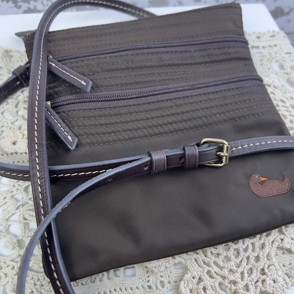 Dooney Bourke Brown Nylon North South Triple Zipper Crossbody Shoulder Bag - Picture 13 of 14